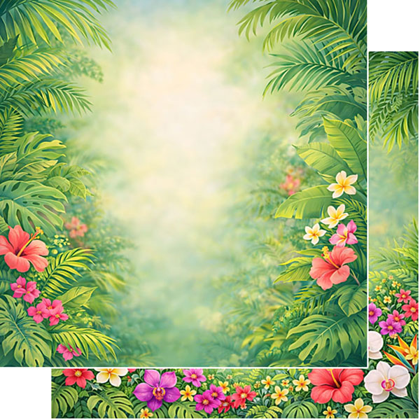 Scrapbook Customs, Tropical Fern & Flowers