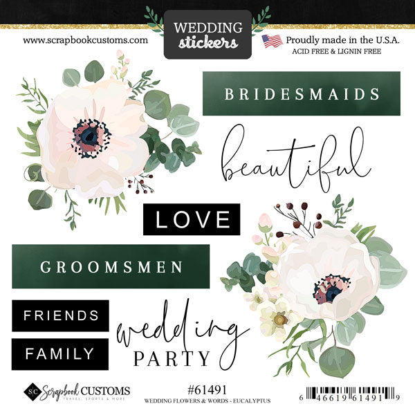 Scrapbook Customs, Wedding Flowers & Words Stickers