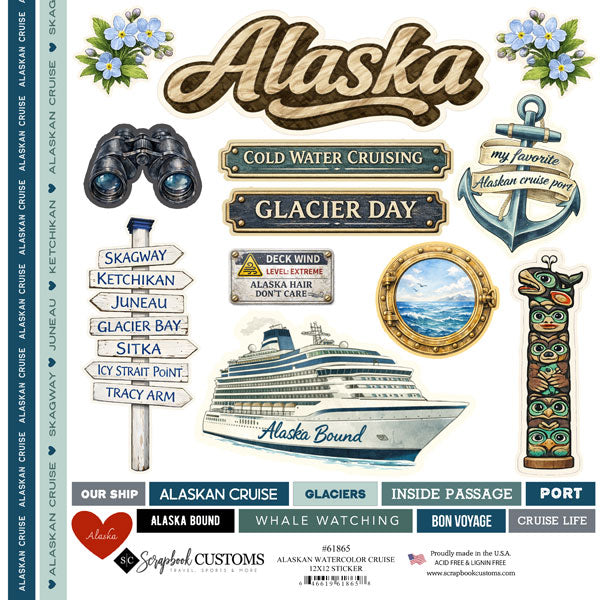 Scrapbook Customs, Alaskan Watercolour Cruise Stickers