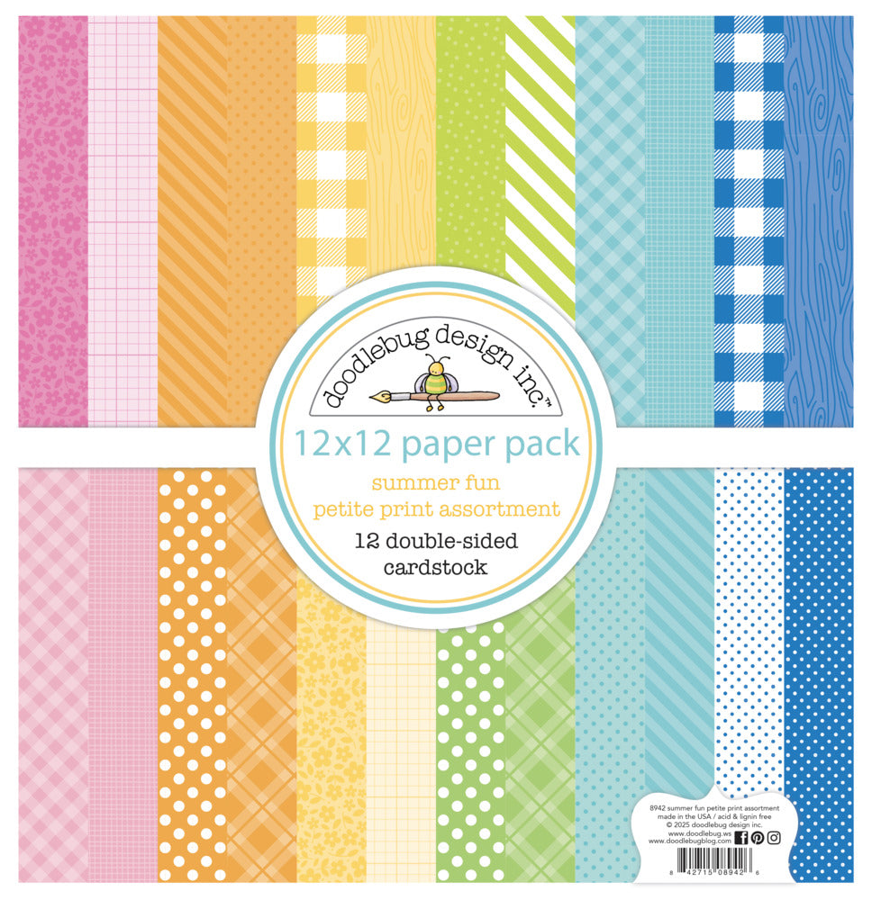 Doodlebug, 12x12 Petite Prints Paper Pack, Summer Fun