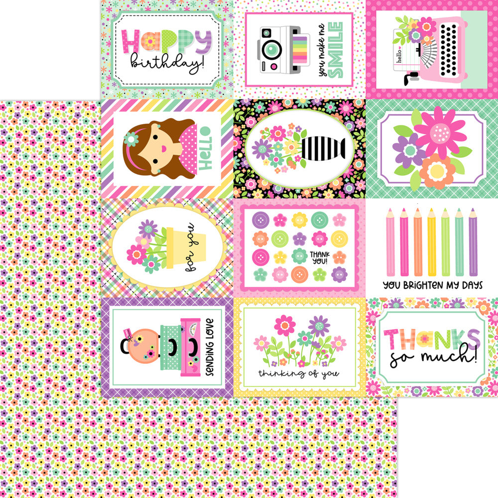 Doodlebug, 12X12 Patterned Paper, Color Me Crafty - Bitty Blossoms