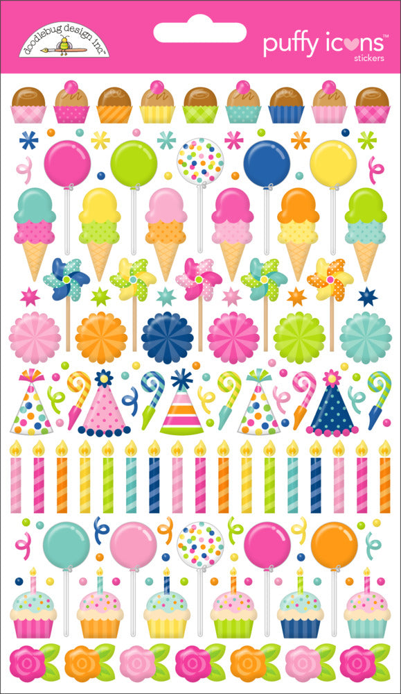 Doodlebug, Puffy Icons Stickers, Cupcakes & Candles