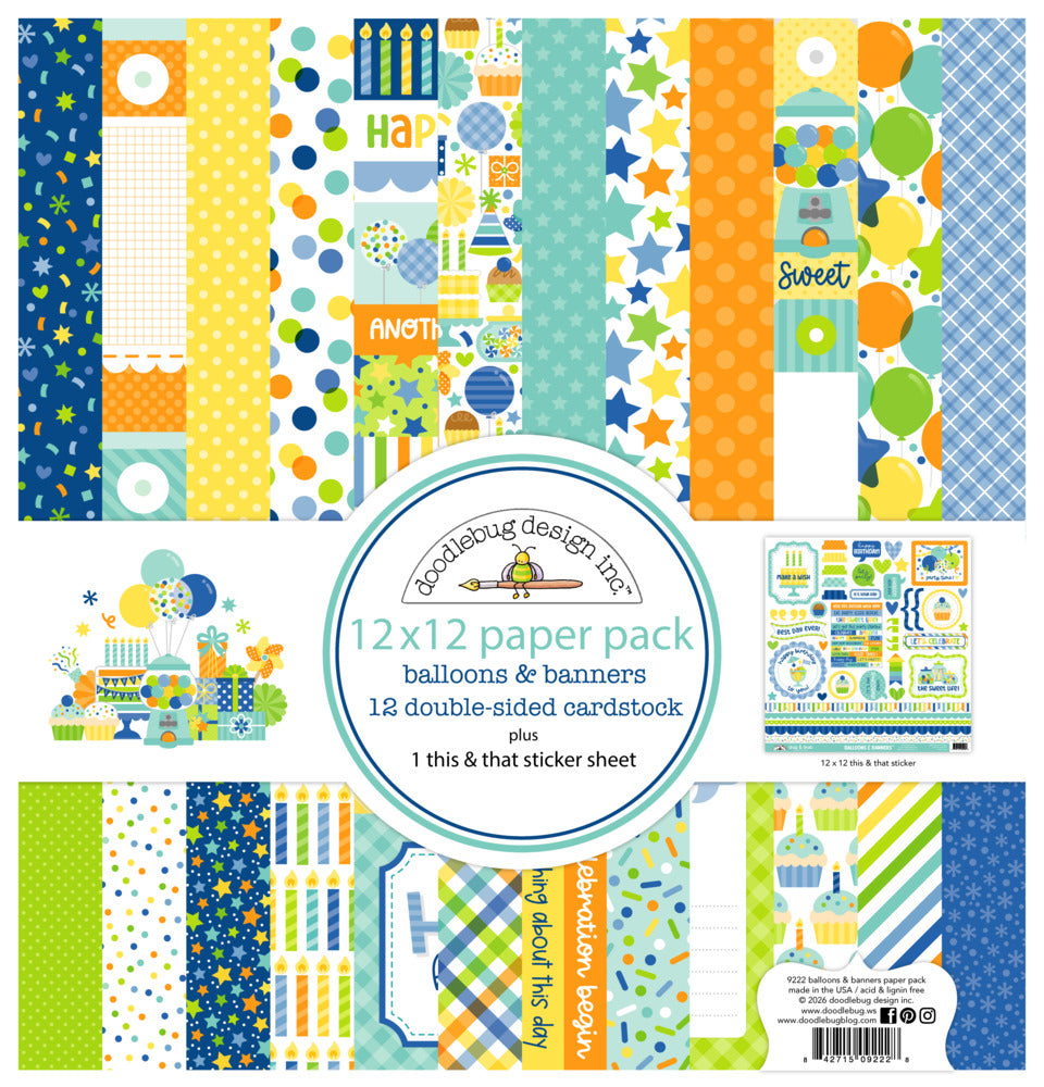 Doodlebug, Balloons & Banners Paper Pack