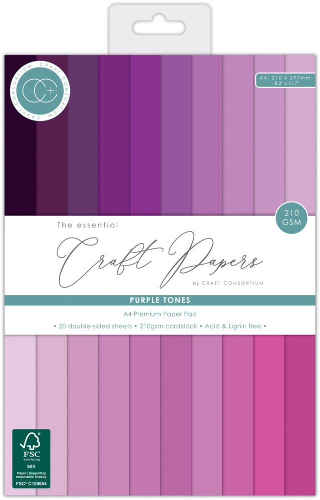 Craft Consortium, A4 Premium Cardstock Pad, Purple Tones