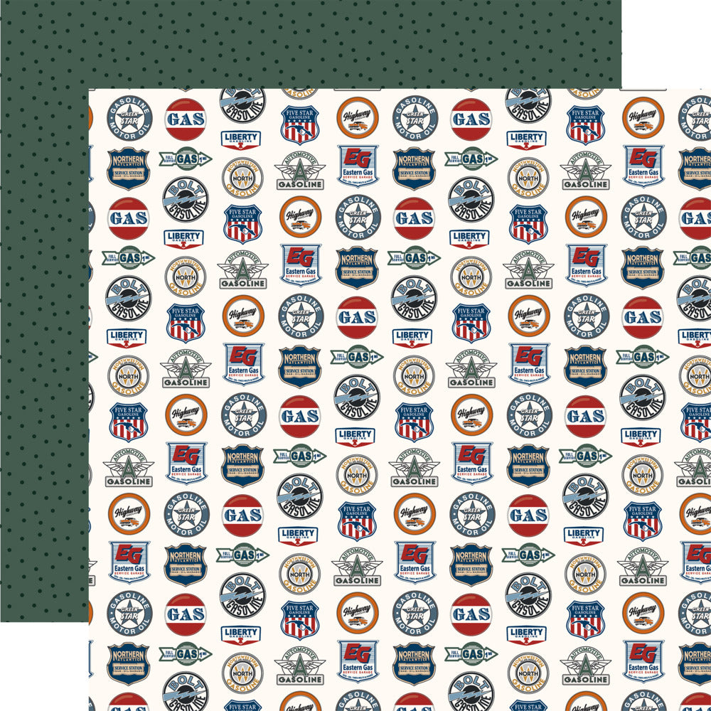 Echo Park, Carta Bella, 12X12 Patterned Paper, Cars - Gasoline Road Signs