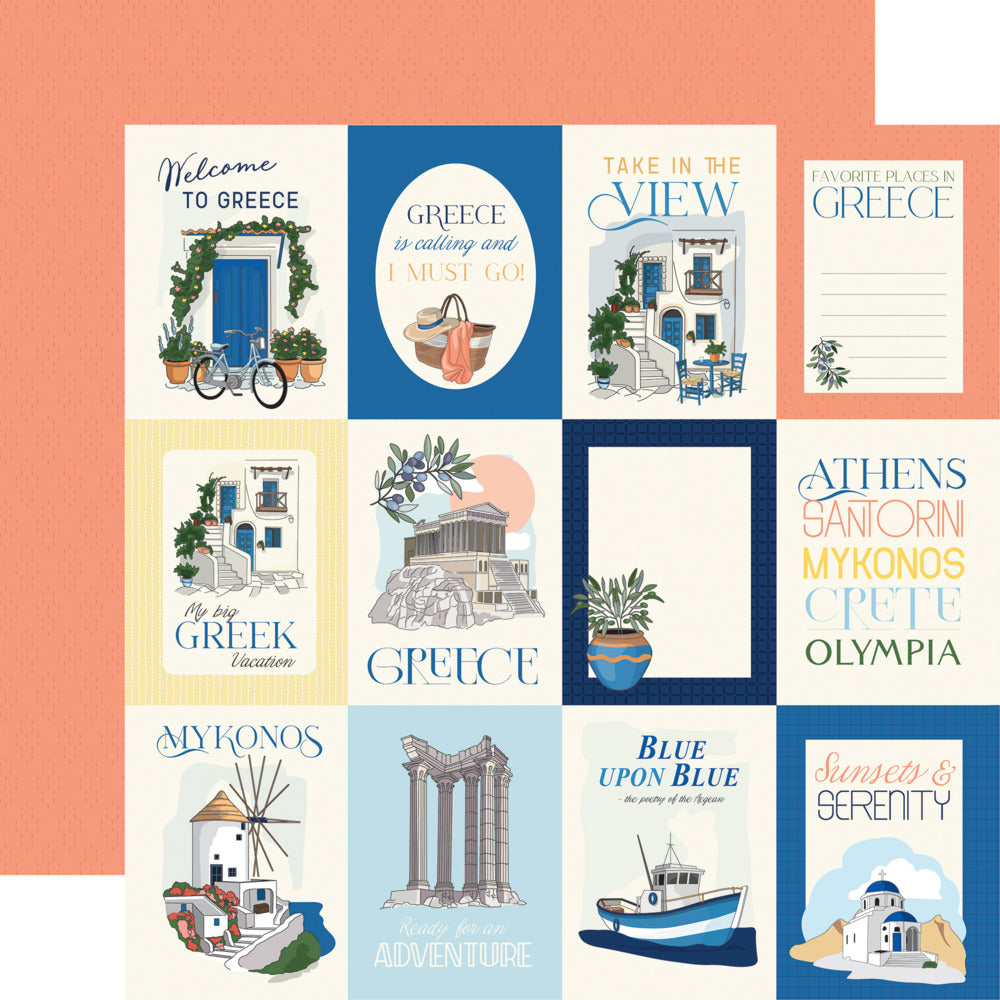 Echo Park, Carta Bella, 12X12 Patterned Paper, Greece - 3x4 Journaling Cards