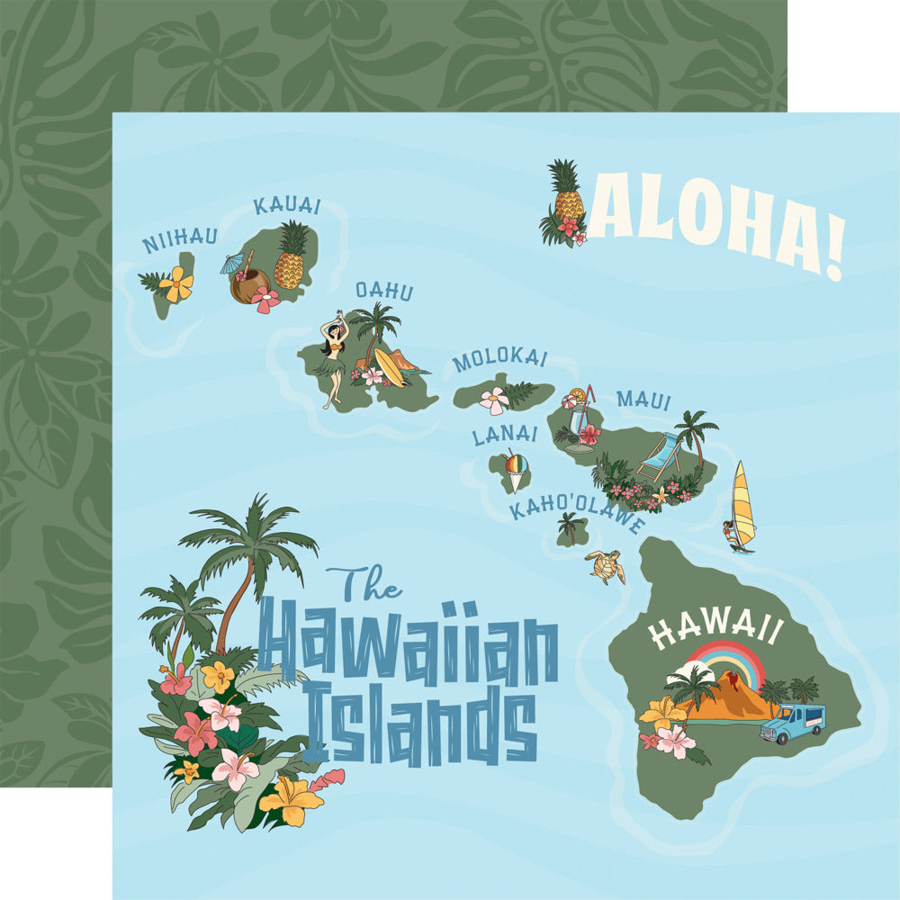 Echo Park, Carta Bella, 12X12 Patterned Paper, Hawaii - Hawaii Map