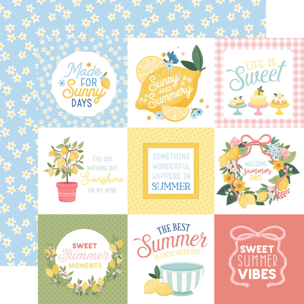 Echo Park, Carta Bella, 12X12 Patterned Paper, Lemonade - 4x4 Journaling Cards