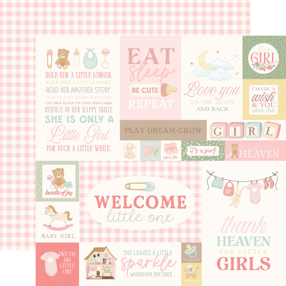 Echo Park, 12X12 Patterned Paper, Little Lullabies Baby Girl - Baby Girl Journaling Cards