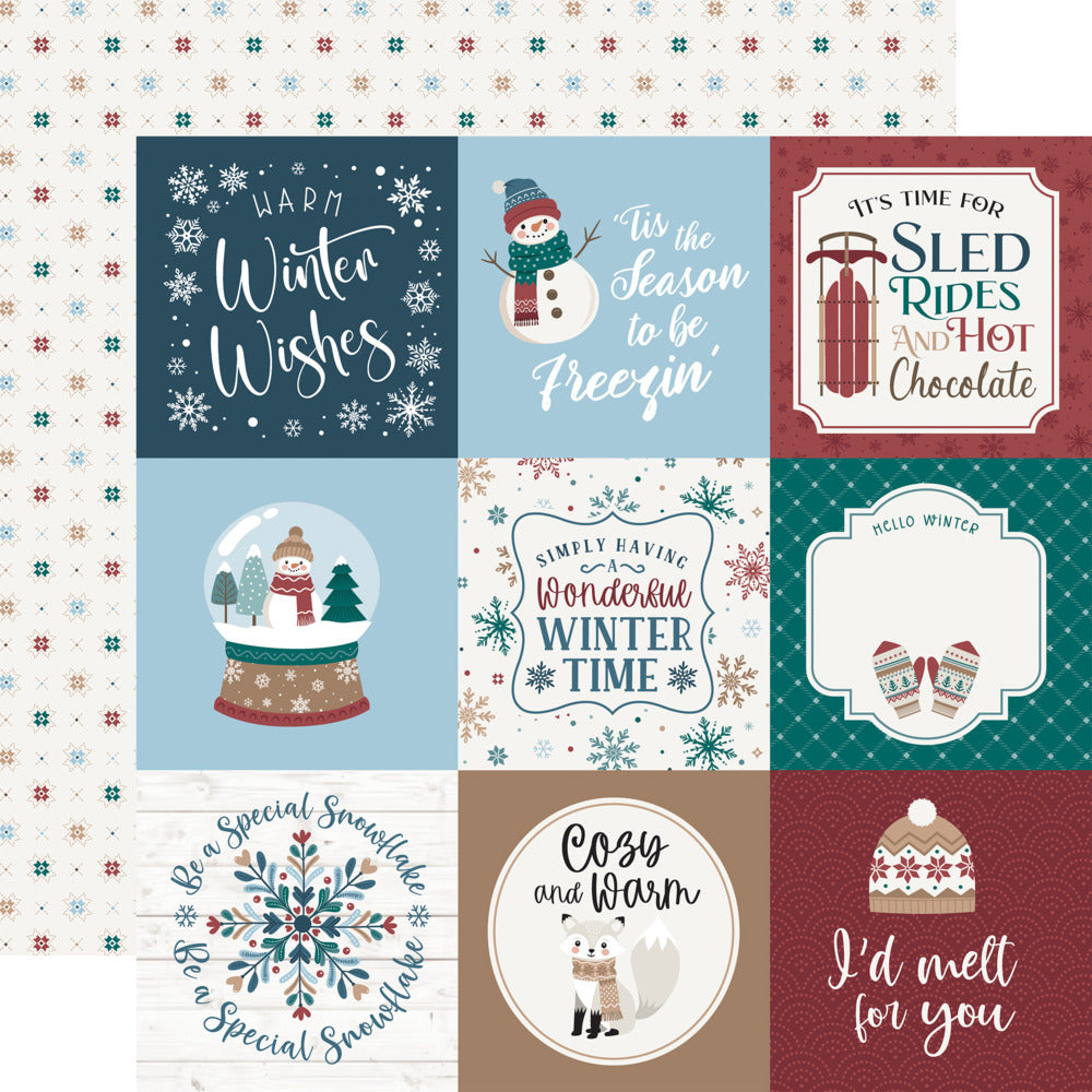 Echo Park, 12X12 Patterned Paper, Wonderful Winter Days - 4x4 Journaling Cards