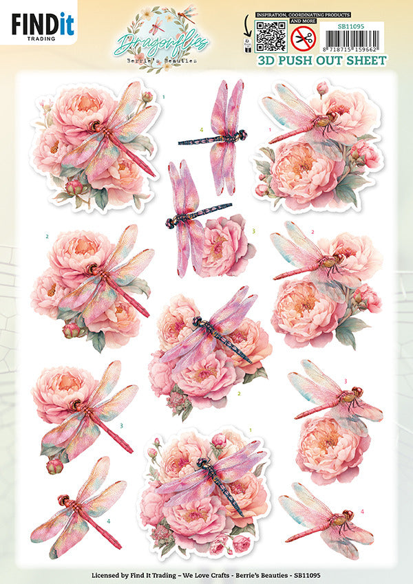 Berries Beauties, 3D Push Out Sheet, Dragonflies - Pink SB11095