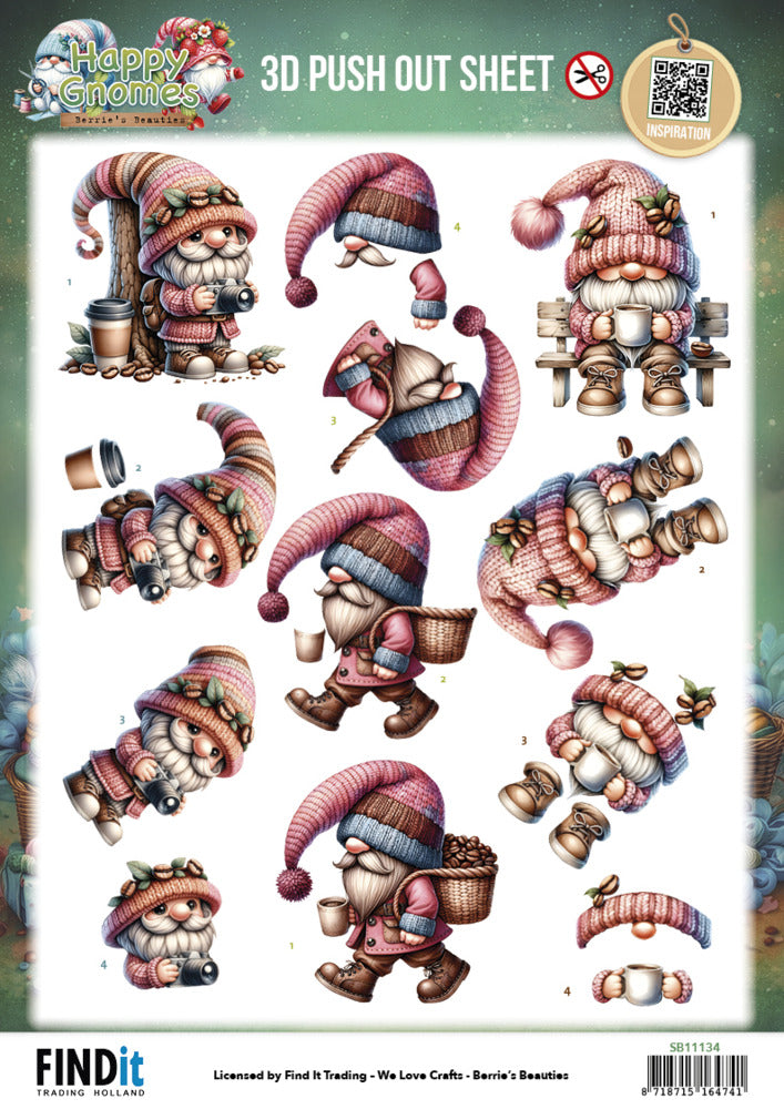 Find IT Trading, 3D Push Out Sheet, Happy Gnomes - Coffee & Clicks SB11134