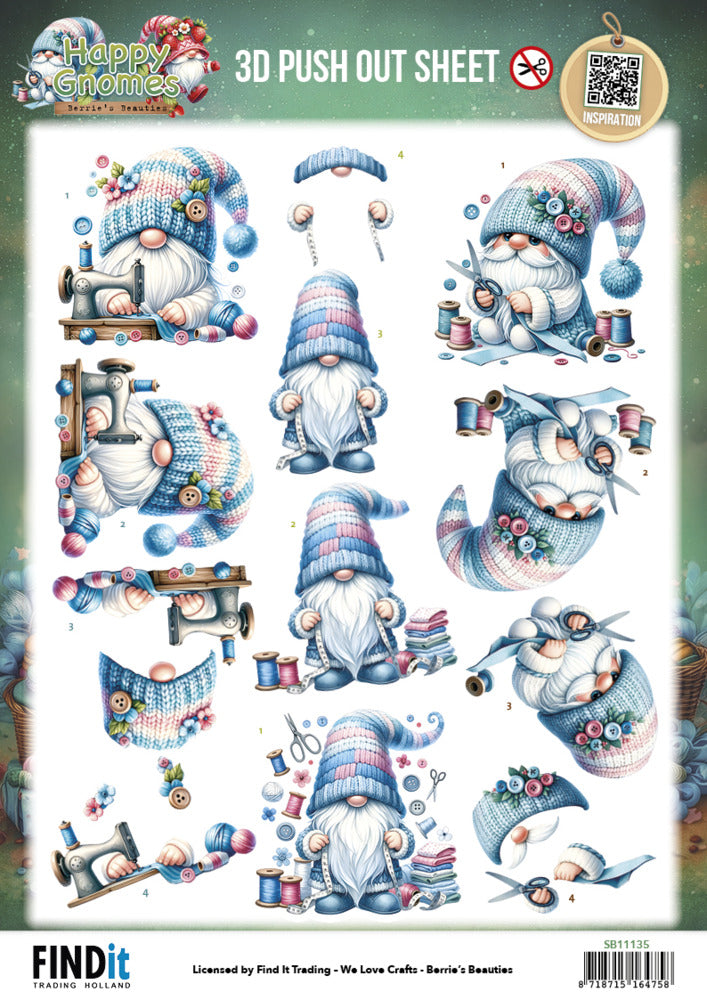 Find IT Trading, 3D Push Out Sheet, Happy Gnomes - Sew Much Love SB11135