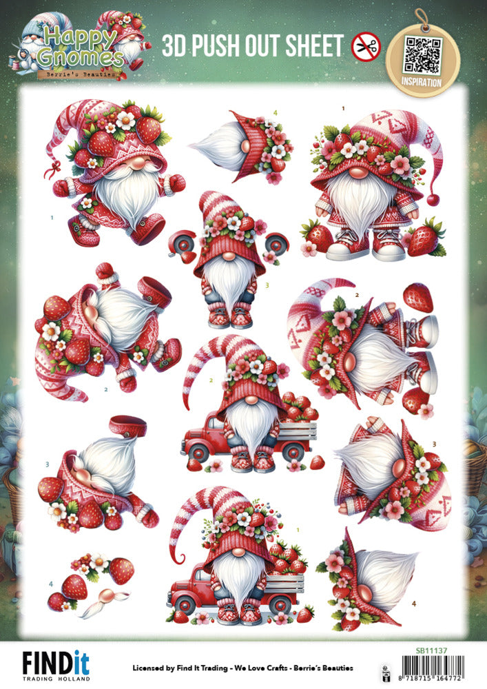 FInd IT Trading, 3D Push Out Sheet, Happy Gnomes - Berry Cute SB11137