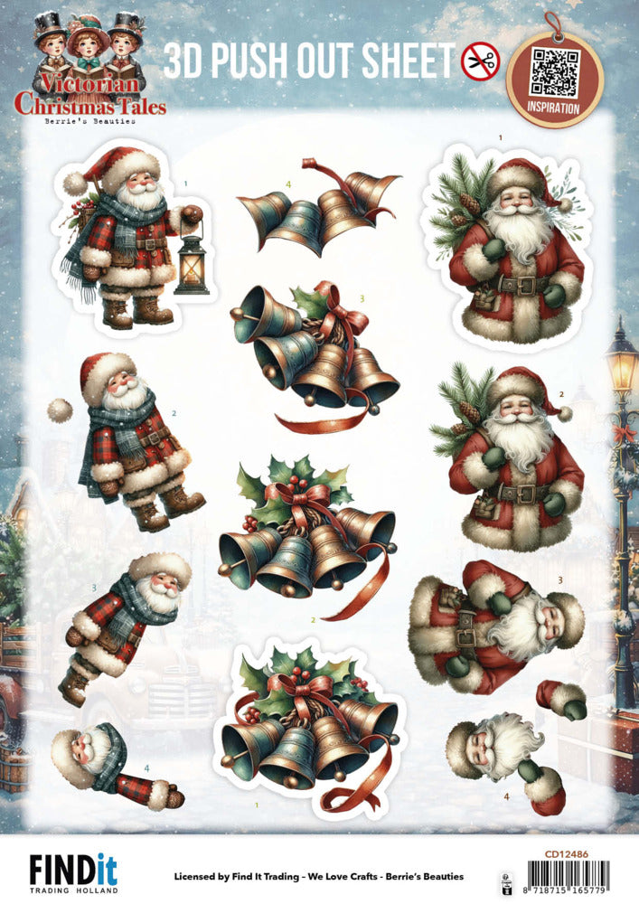 Berries Beauties 3D Push Out Sheet, Victorian Christmas Tales - Timeless Christmas Bells SB11140