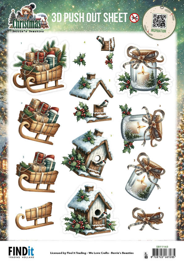 Berries Beauties 3D Push Out Sheet, Good Old Christmas - Variety SB11163