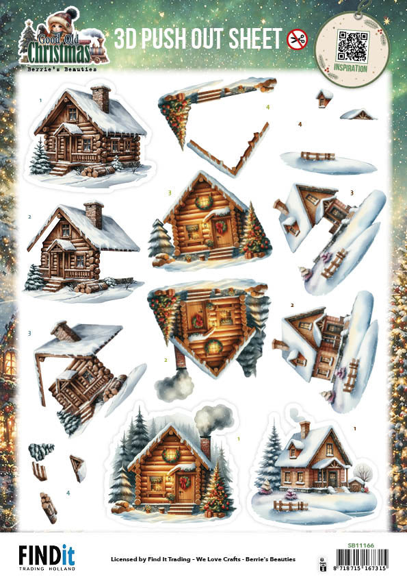 Berries Beauties 3D Push Out Sheet, Good Old Christmas - Houses SB11166