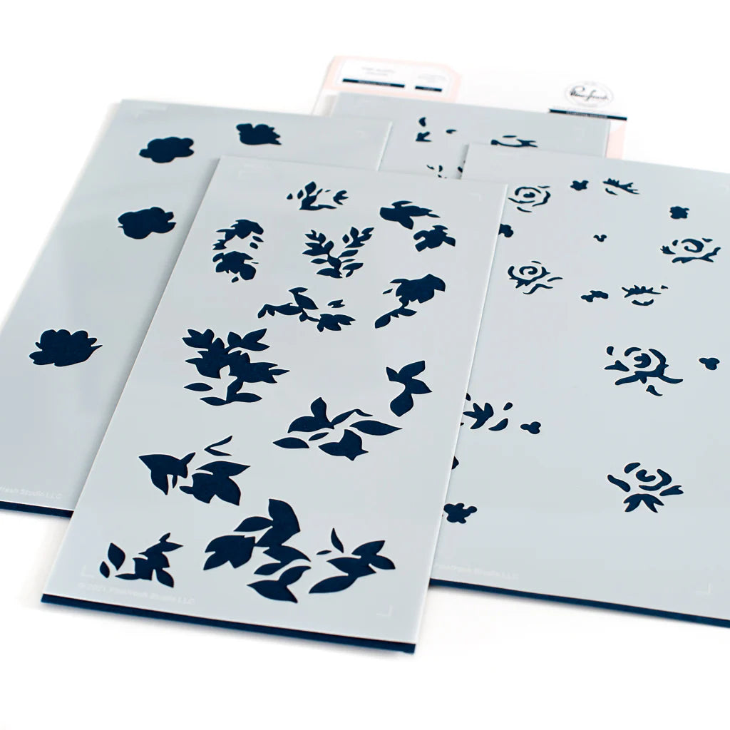 Pinkfresh Rainbow floral Stamp + Stencil SET