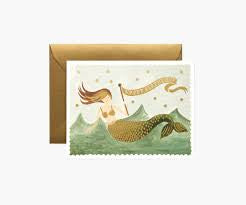 Rifle Paper Co. Blank Cards & Matching Envelope Mermaid happy Birthday
