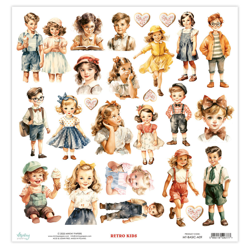 Mintay Paper, 12X12 Elements Paper, Retro Kids
