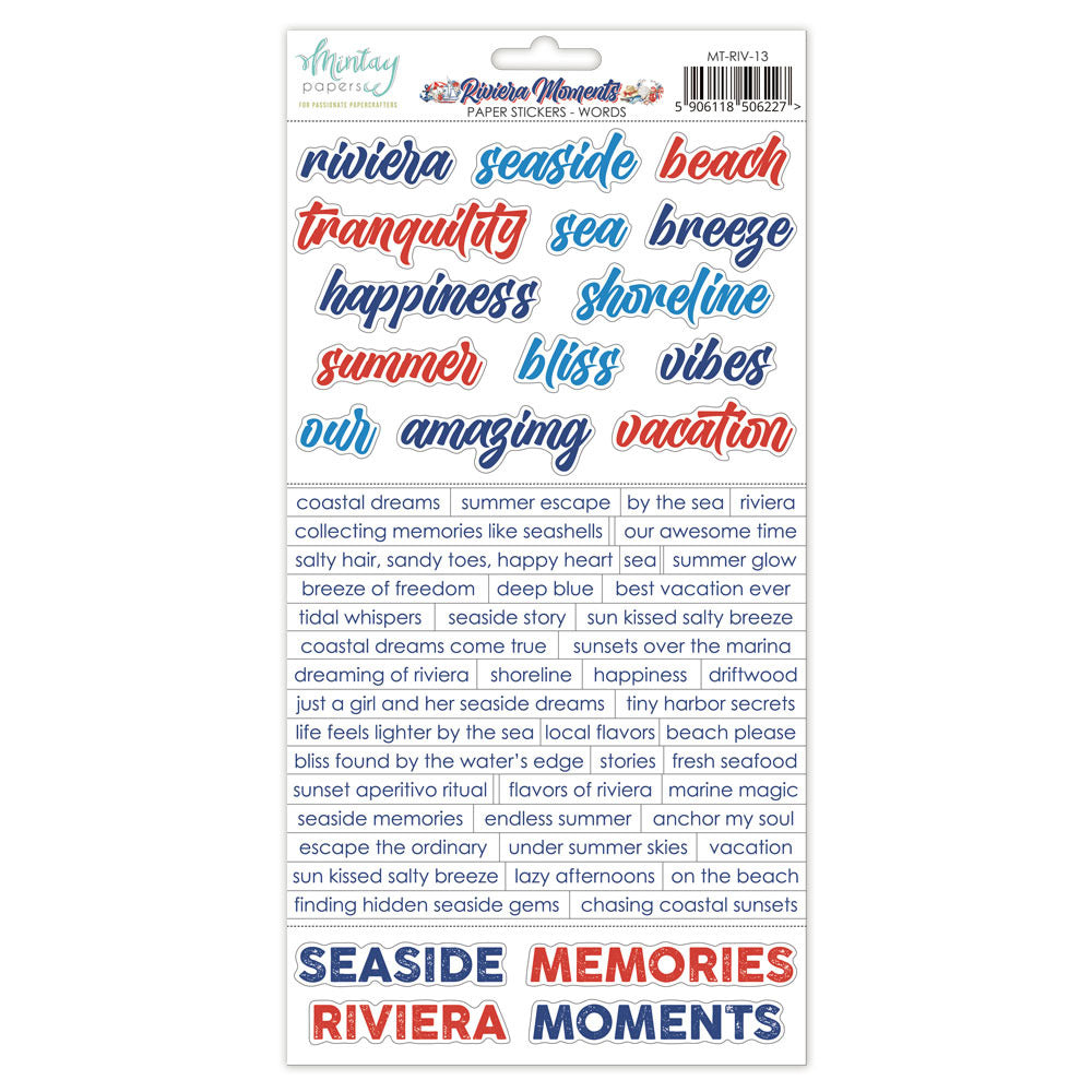 Mintay Paper, 6X12 Paper Stickers, Riviera Moments - Words