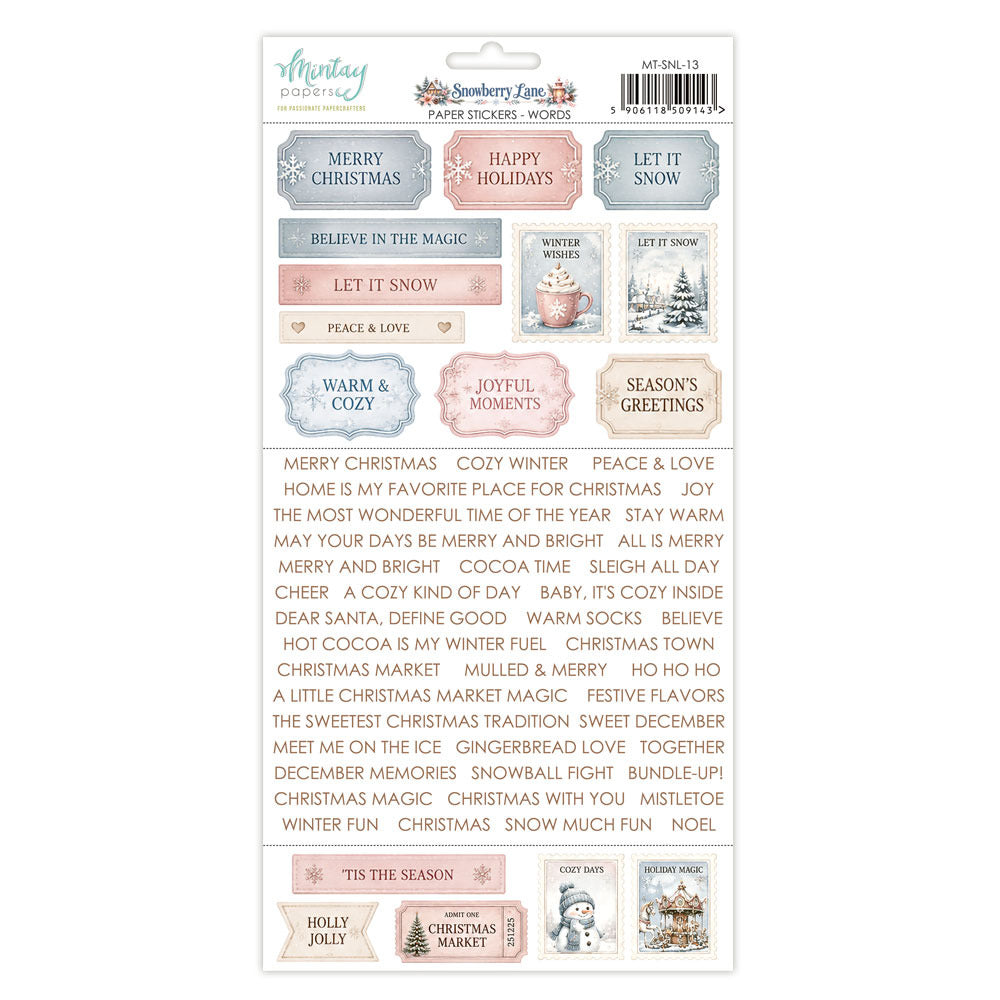 Mintay, 6X12 Paper Stickers, Snowberry Lane - Words
