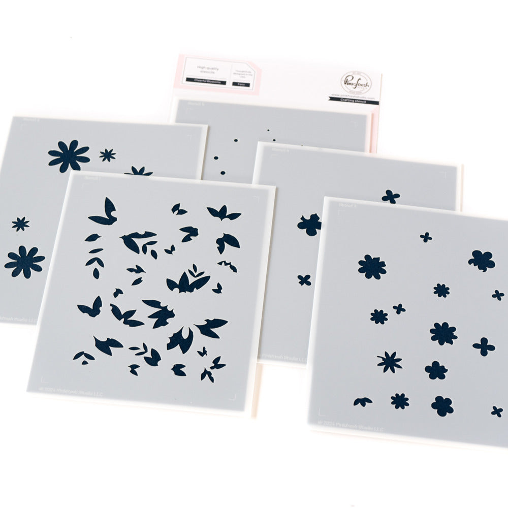 Pinkfresh Studio, Cheerful Blossoms Stamp, Die Cut & Stencil