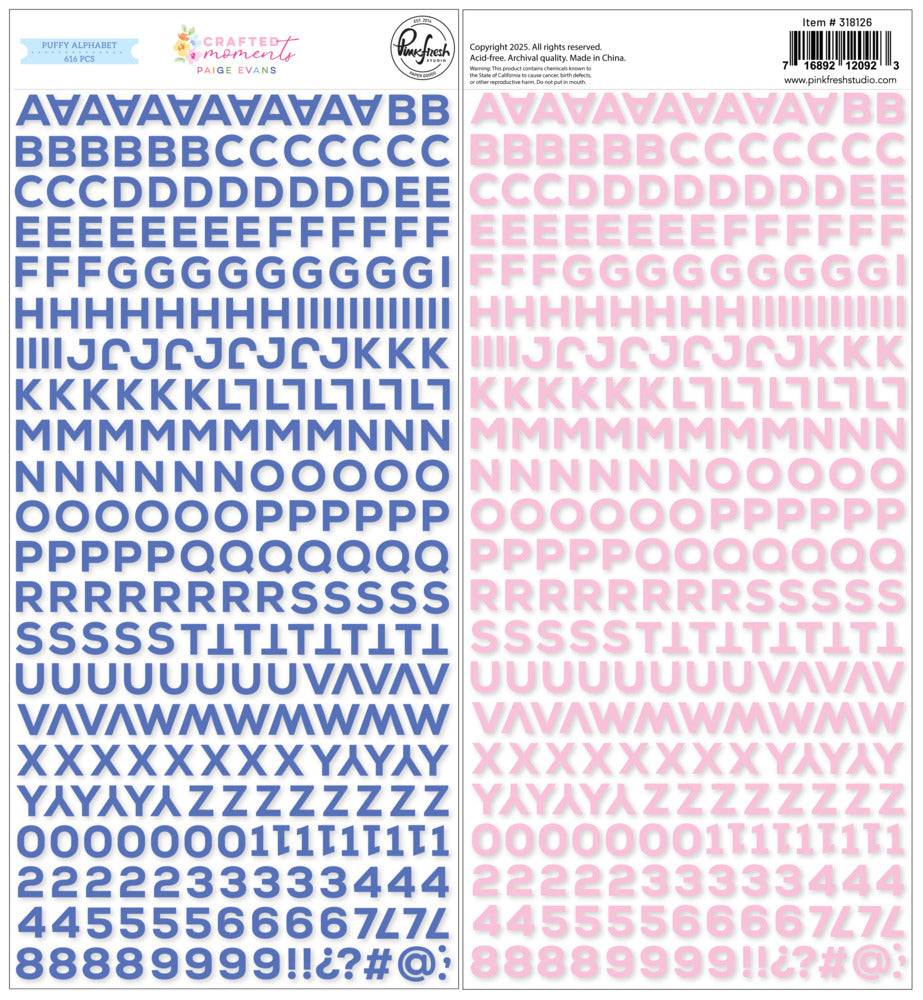 Pinkfresh Studio, Mini Puffy Alpha Stickers, Crafted Moments