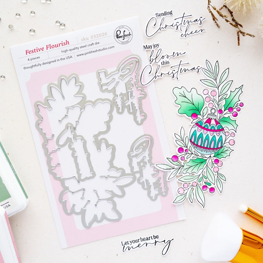 Pinkfresh Studio, Festive Flourish, Stamp, Die Cut and Stencil Set