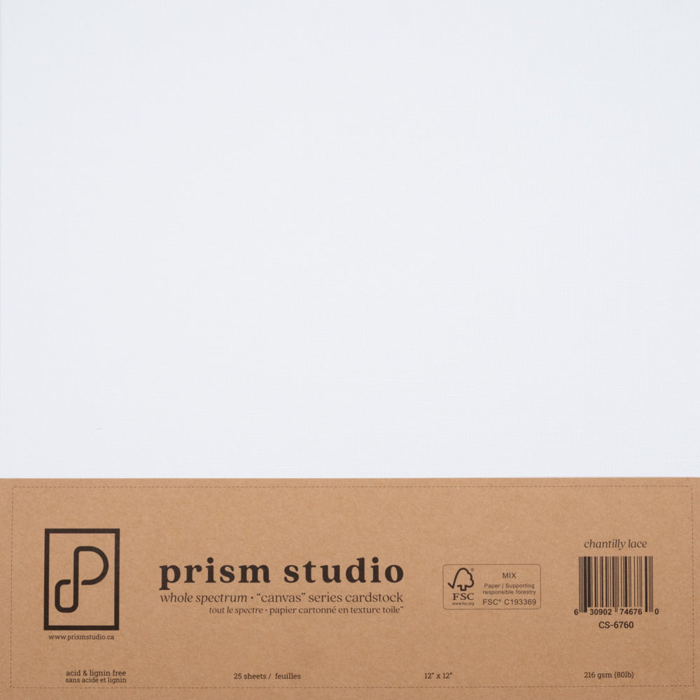 Prism Studio, 12X12 Whole Spectrum "Canvas" Series Textured Cardstock, Chantilly Lace