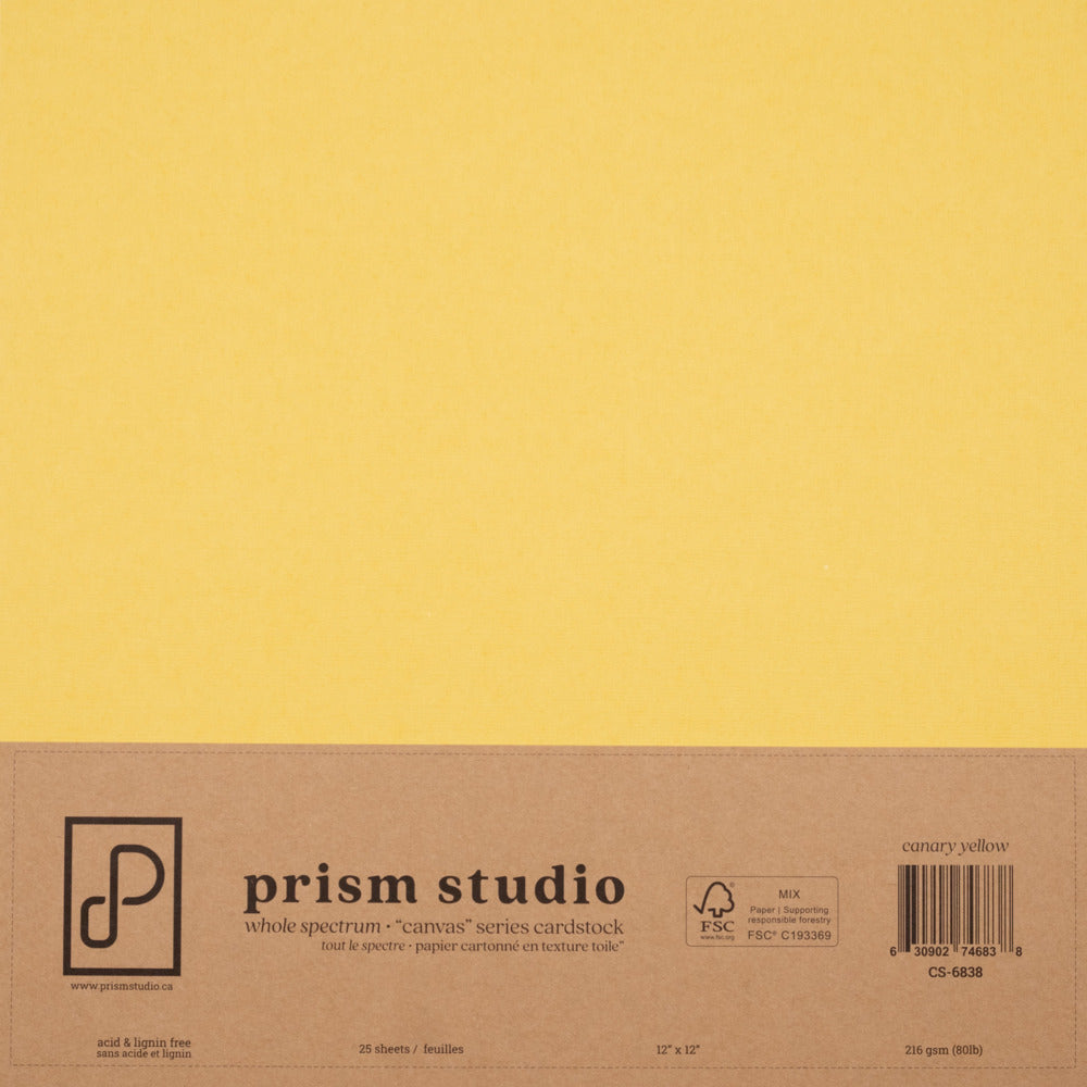 Prism Studio, 12X12 Whole Spectrum "Canvas" Series Textured Cardstock, Canary Yellow
