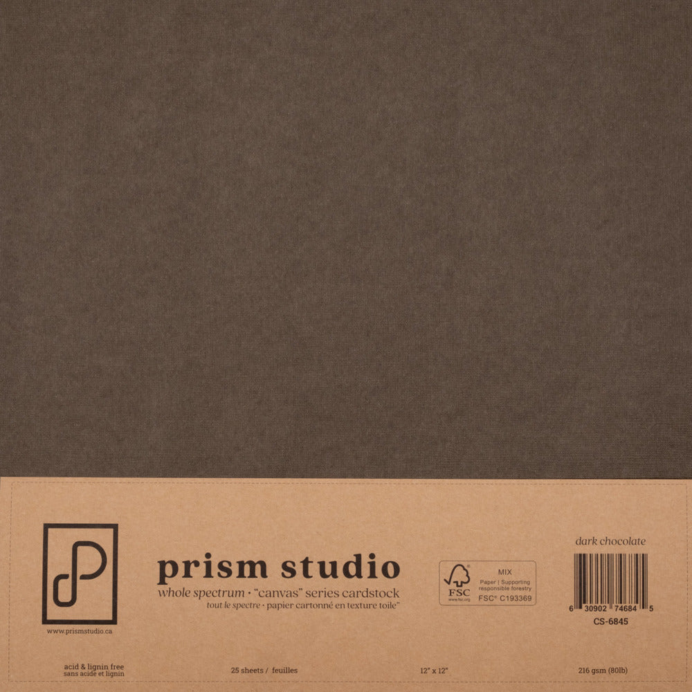 Prism Studio, 12X12 Whole Spectrum "Canvas" Series Textured Cardstock, Dark Chocolate