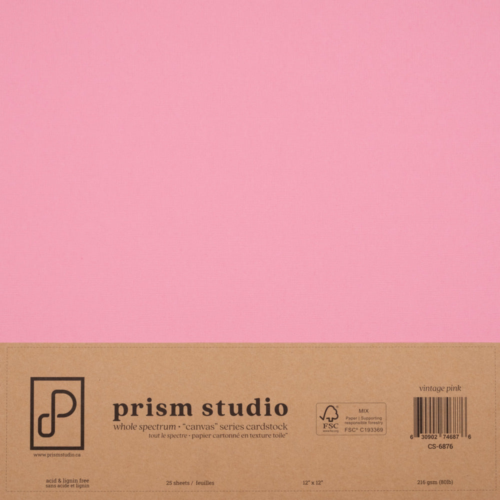 Prism Studio, 12X12 Whole Spectrum "Canvas" Series Textured Cardstock, Vintage Pink