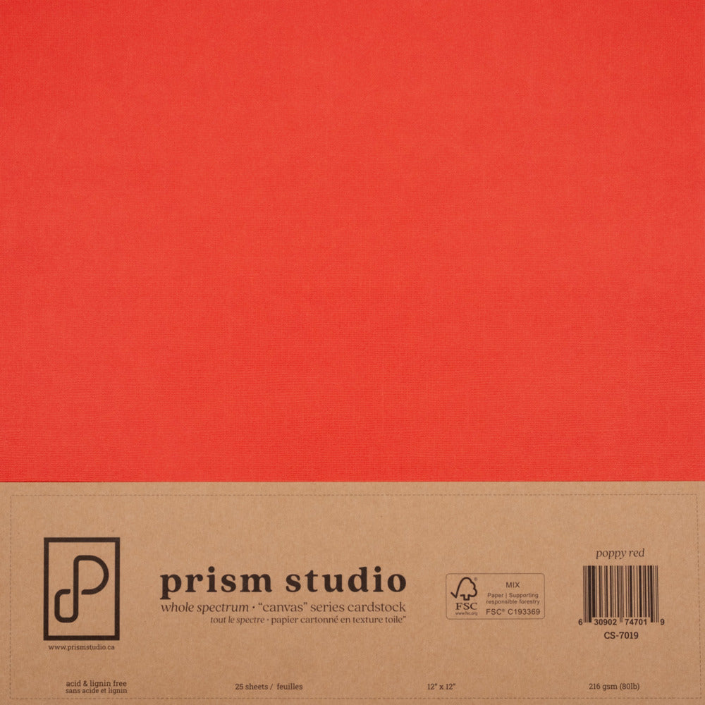 Prism Studio; 12X12 Whole Spectrum "Canvas" Series Textured Cardstock, Poppy Red