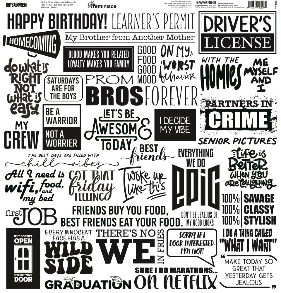 Reminisce, 12x12 Sticker Sheet, Boys to Men