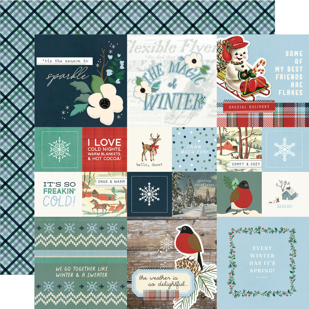 Simple Stories, 12X12 Patterned Paper, Simple Vintage Flannel Season - 2x2/4x4 Elements