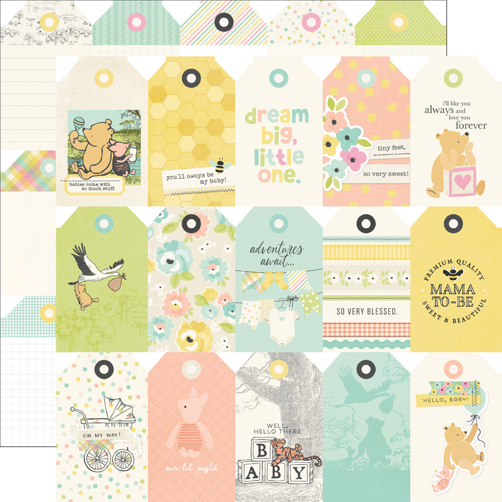 Simple Stories, 12X12 Patterned Paper, Say Cheese Classic Pooh Baby - Tag Elements