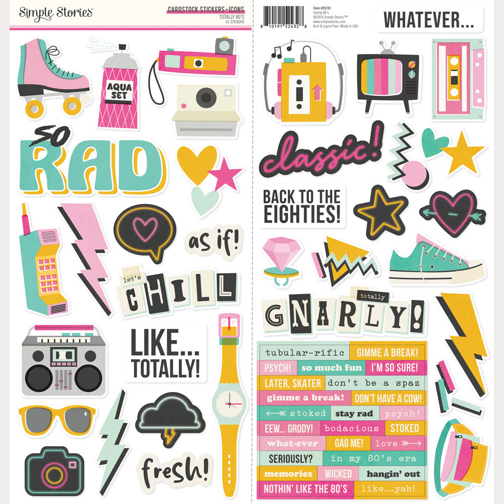 Simple Stories, Cardstock Stickers, Totally 80's - Icons