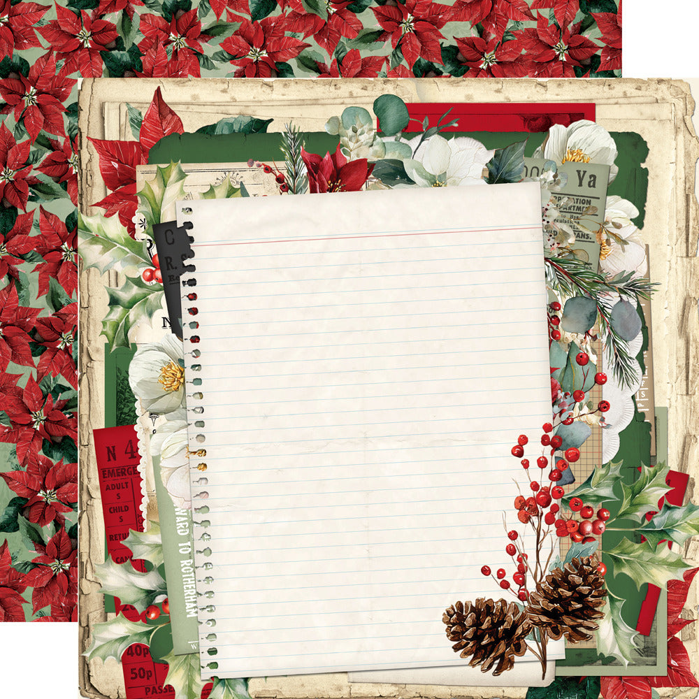 Simple Stories, 12X12 Patterned Paper, Simple Vintage Old-Fashioned Christmas - Bells & Boughs