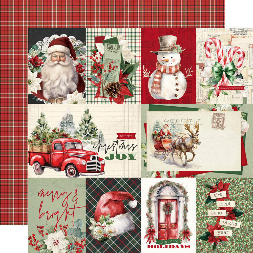Simple Stories, 12X12 Patterned Paper, Simple Vintage Old-Fashioned Christmas - 3x4/4x6 Elements