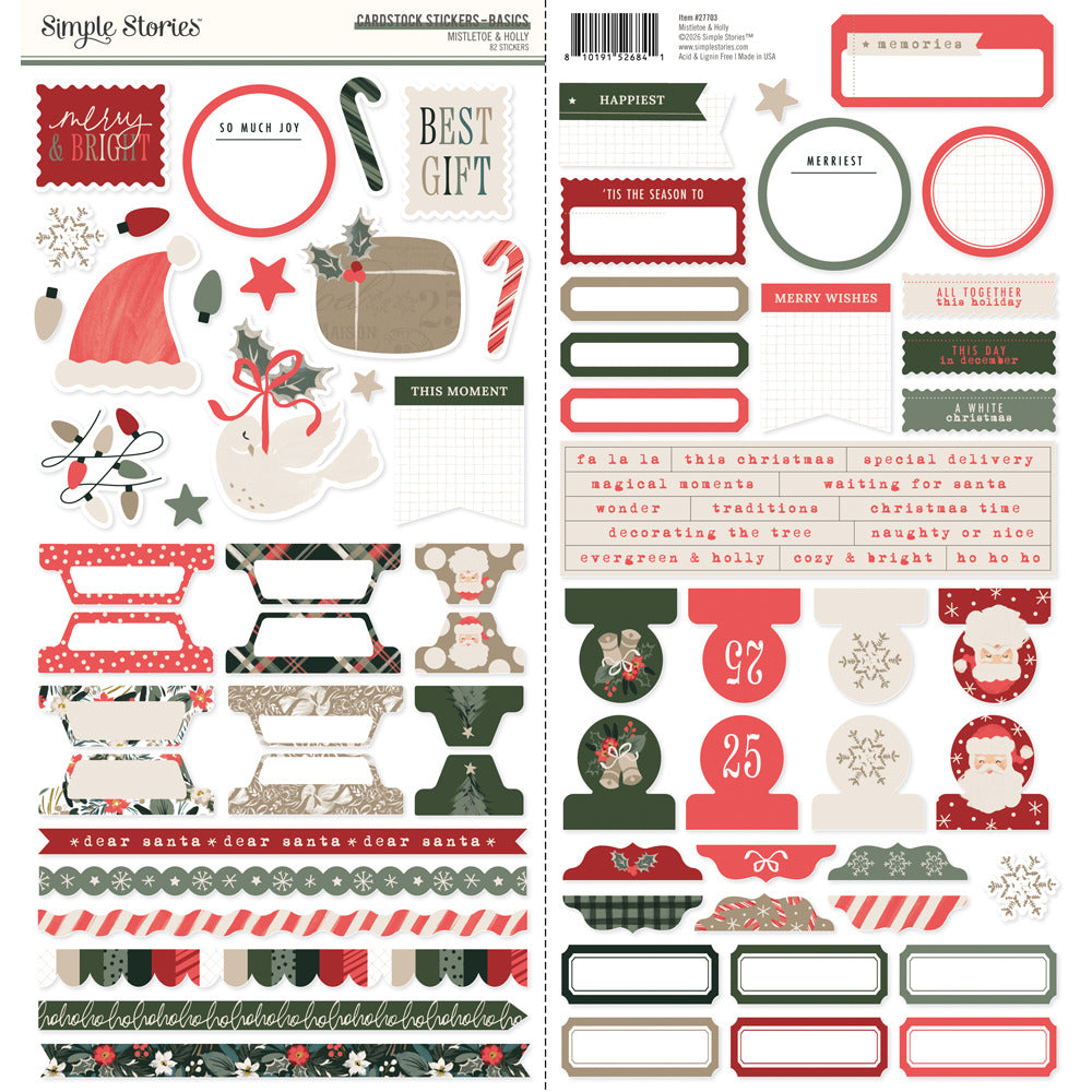 Simple Stories, Cardstock Stickers, Mistletoe & Holly - Basics