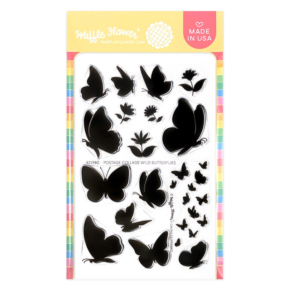Waffle Flower, Clear Stamp, Postage Collage Wild Butterflies