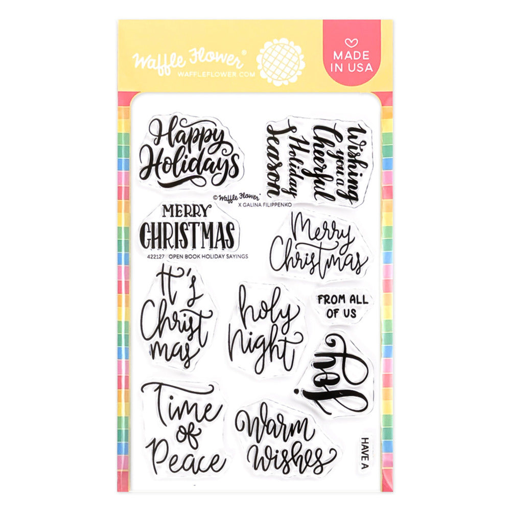 Waffle Flower, Clear Stamp, Open Book Holiday Sayings