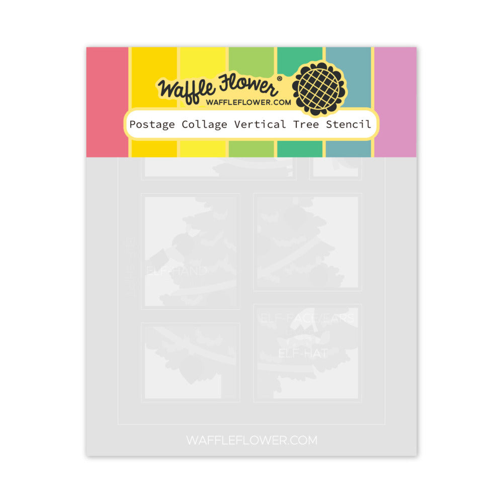 Waffle Flower, Stencil, Postage Collage Vertical Tree