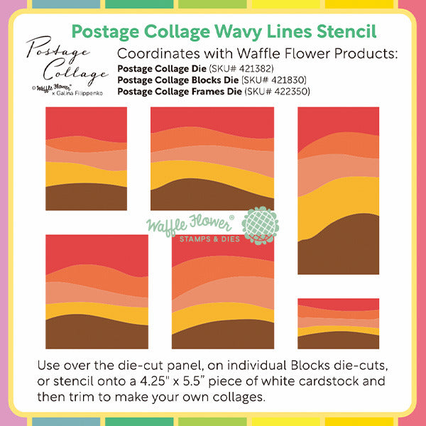 Waffle Flower, Stencil, Postage Collage Wavy Lines