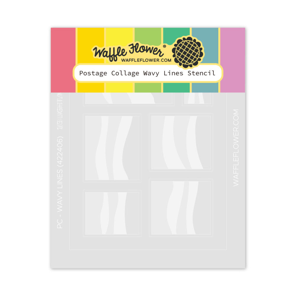 Waffle Flower, Stencil, Postage Collage Wavy Lines