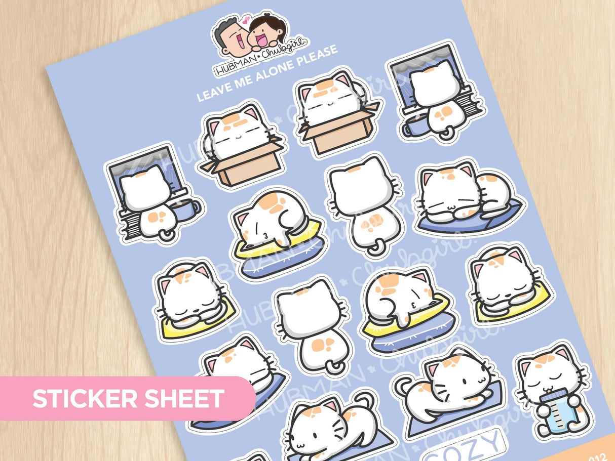 Hubman & Chubgirl Stationary, Leave Me Alone Please Kitty Sticker Sheet