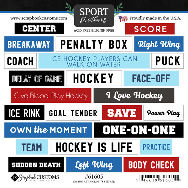 Scrapbook Customs, Hockey Word bits Sticker