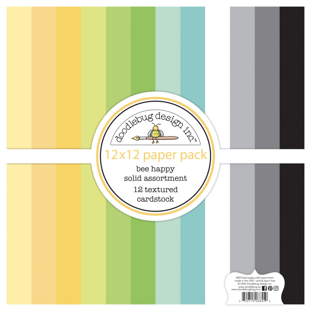 Doodlebug, 12x12 Textured Cardstock Paper Pack, Bee Happy