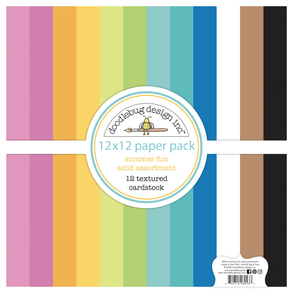 Doodlebug, 12x12 Textured Cardstock Paper Pack, Summer Fun